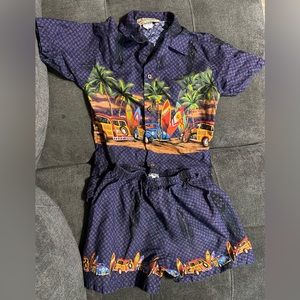 Boys Size 8 Hawaiian Shirt Shorts Set Royal Hawaiian Creations Purple Surfboards